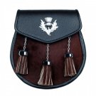 Brown Cow Fur Sporran | Leather Half Dress Sporran | Cheap Kilt