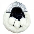 Rabbit Fur Sporran - White And Black Fur Sporran - Cheap Kilt