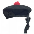 Plain Black Beanie Glengarry Hat | Hat With Red Pompom | Cheap Kilt