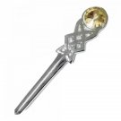 Scottish Design Chrome Finish Kilt Pin | Pin with Yellow Stone | Cheap Kilt