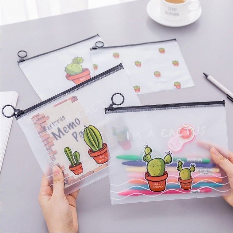 "The Cactus" Pack of 4 Plastic File Folder Document Stationery Bag Organizer