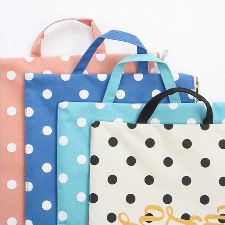 "Dots World" 1pc Document Case Study Bag Big Size File Folder Pocket Canvas Zip