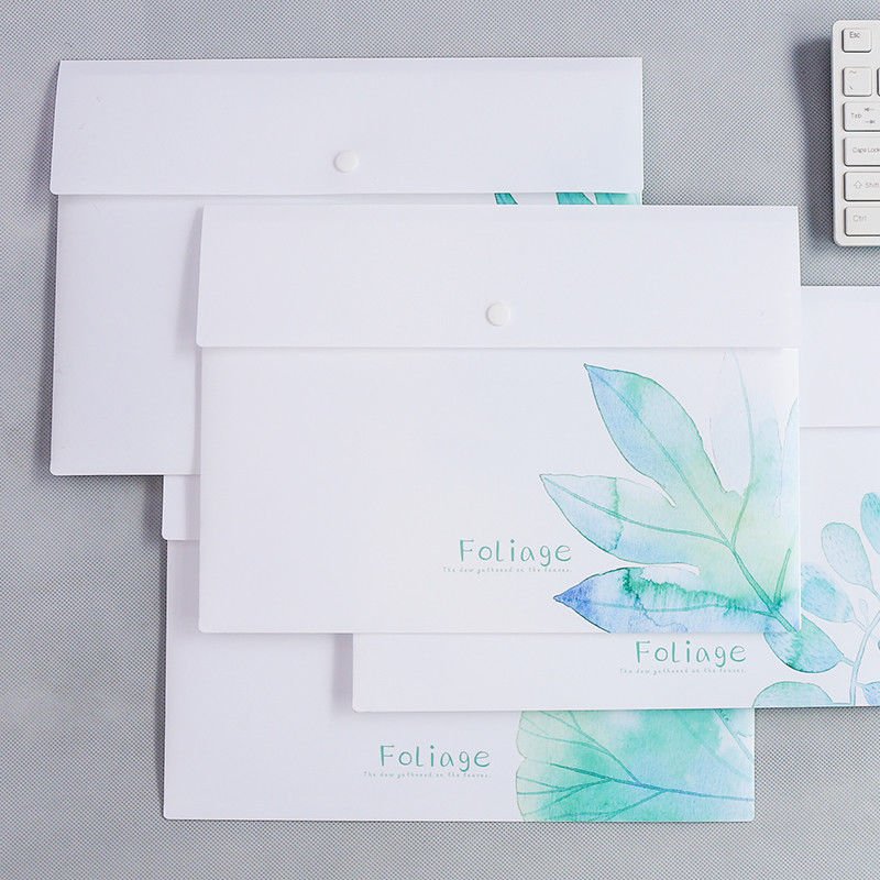 "Green Leaves" Pack of 4 File Folder Big Size Study Document One Bag Plastic