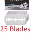 Qshave Double Edge Safety Straight Razor Blades Made in USA, 25 Titanium Blades