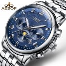 Etanche a l'eau 3BAR rondes en acier inoxydable Montre homme automatique