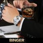 BINGER Automatic Moon Phase Sapphire Crystal Stainless Steel Men's Watch