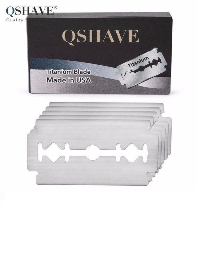 Qshave Double Edge Straight Razor Blades Made in USA, 1000 Titanium Blades