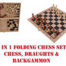 CHESS CHECKERS BACKGAMMON 3IN1 FOLDING SET BOARD GAME WOODEN BOARD FAMILY GAMES