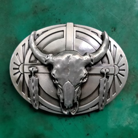 Silver Bull Head Feather Western Cowboy Belt Buckle Suitable For 4cm Widet