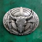 Silver Bull Head Feather Western Cowboy Belt Buckle Suitable For 4cm Widet