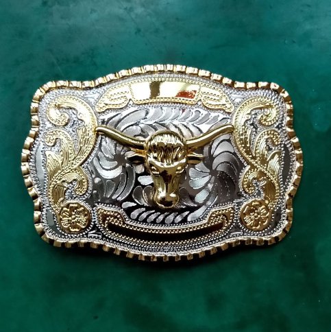 Big Size Lace Flower Gold Bull Head Cowboy Metal Belt Buckle For Men's Jeans Belt Head