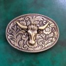 Bronze Flower Pattern Bull Head Men Western Cowboy Cowgirl Belt Buckle