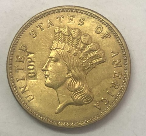 US Coin 1865 US $3 gold dollar Gold copy Coin