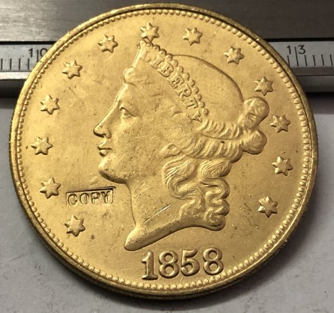 1858 United States LIBERTY HEAD (NO MOTTO ON REVERSE) $20 Gold Plated Copy Coin