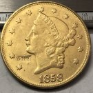 1858 United States LIBERTY HEAD (NO MOTTO ON REVERSE) $20 Gold Plated Copy Coin
