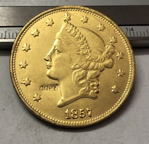 1857 United States LIBERTY HEAD (NO MOTTO ON REVERSE) $20 Gold Plated Copy Coin