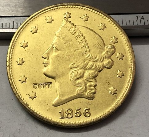 1856 United States LIBERTY HEAD (NO MOTTO ON REVERSE) $20 Gold Plated Copy Coin