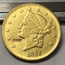 1855 United States LIBERTY HEAD (NO MOTTO ON REVERSE) $20 Gold Plated Copy Coin