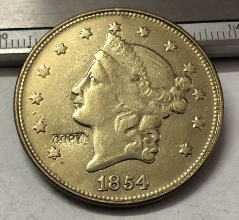 1854 United States LIBERTY HEAD (NO MOTTO ON REVERSE) $20 Gold Plated Copy Coin