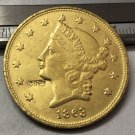 1863 United States LIBERTY HEAD (NO MOTTO ON REVERSE) $20 Gold Plated Copy Coin