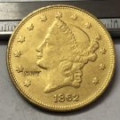 1862 United States LIBERTY HEAD (NO MOTTO ON REVERSE) $20 Gold Plated Copy Coin