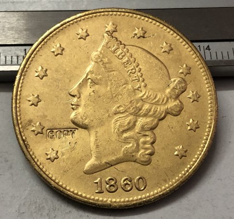 1860 United States LIBERTY HEAD (NO MOTTO ON REVERSE) $20 Gold Plated Copy Coin