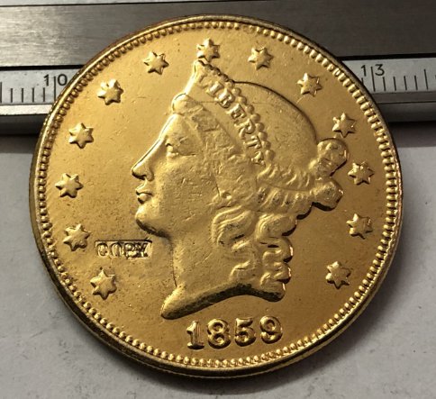 1859 United States LIBERTY HEAD (NO MOTTO ON REVERSE) $20 Gold Plated Copy Coin