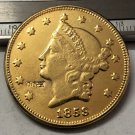 1859 United States LIBERTY HEAD (NO MOTTO ON REVERSE) $20 Gold Plated Copy Coin