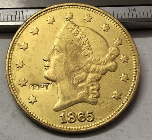 1865 United States LIBERTY HEAD (NO MOTTO ON REVERSE) $20 Gold Plated Copy Coin