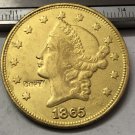 1865 United States LIBERTY HEAD (NO MOTTO ON REVERSE) $20 Gold Plated Copy Coin