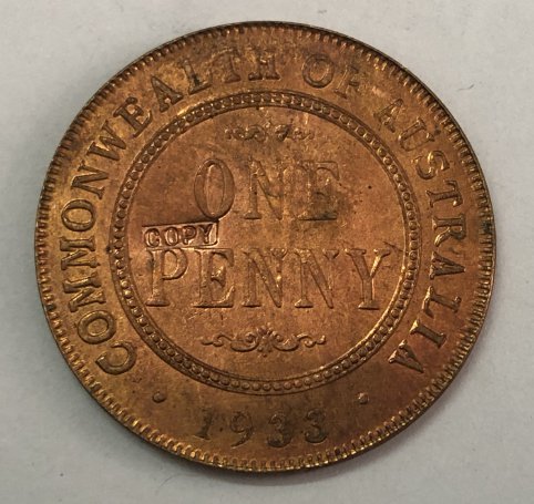 1933 Australia 1 Penny - George V Copy Coin