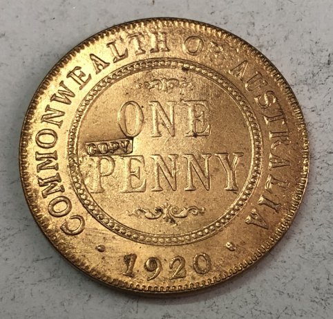 1920 Australia 1 Penny - George V Copy Coin