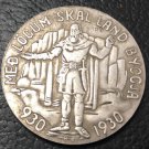 1930 Iceland 5 Kronur Althing Silver Plated Copy Token