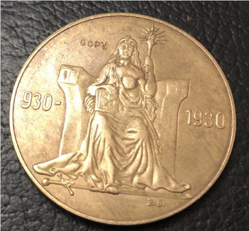 1930 Iceland 2 Kronur Althing Brozen Copy Token