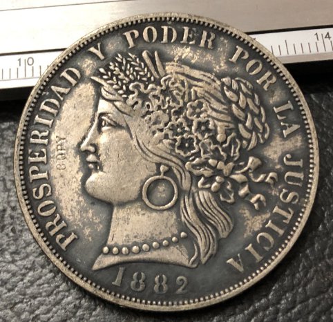 1882 Peru 5 Pesetas Silver plated COPY coin