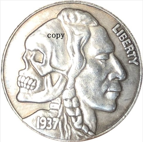 1937-D Skull And Man Buffalo Nickel Copy Coin-No Stamp