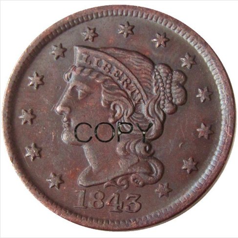 US 1843 Braided Hair One Cent Copy Coin