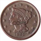 US 1851 Braided Hair One Cent Copy Coin