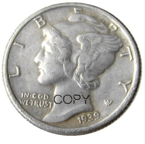 US 1939 Mercury Head Ten Cent Dime Silver Plated Copy Coins