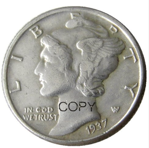 US 1937 Mercury Head Ten Cent Dime Silver Plated Copy Coins