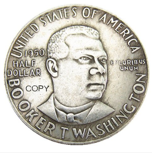 USA 1950 Booker T Washington Half Dollar Silver Plated Copy Coin