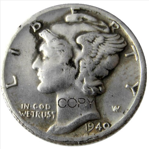 US 1940 Mercury Head Ten Cent Dime Silver Plated Copy Coins