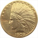 US Coin 24-K gold plated 1909-D $10 GOLD Indian Half Eagle Coin Copy
