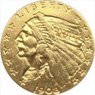 US Coin 24-K gold plated 1908 $2.5 GOLD Indian Half Eagle Coin Copy