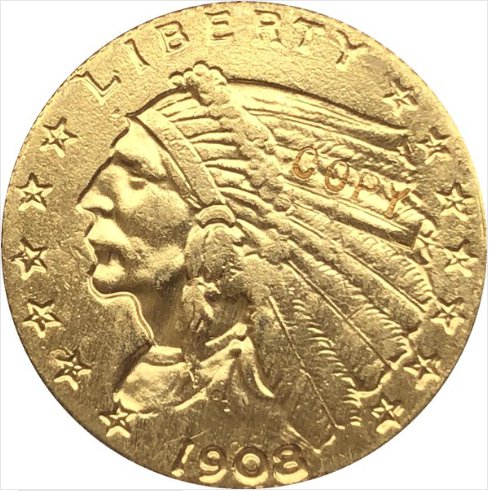 US Coin 4-K gold plated 1908-S $5 GOLD Indian Half Eagle Coin Copy