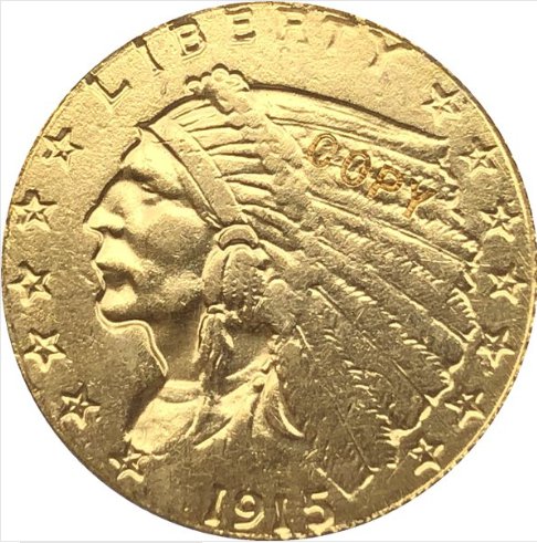 US Coin 24-K gold plated 1915 $5 GOLD Indian Half Eagle Coin Copy