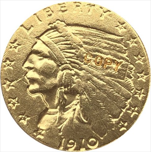 US Coin 24-K gold plated 1910-D $5 GOLD Indian Half Eagle Coin Copy