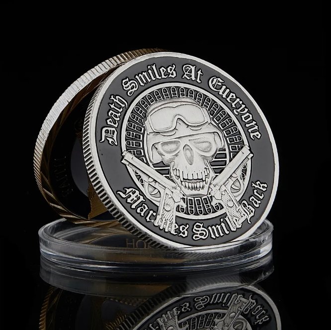 USA Marine Challenge Coin Antique Skull Coloried Freedom Eagle Liberty In God We Trust