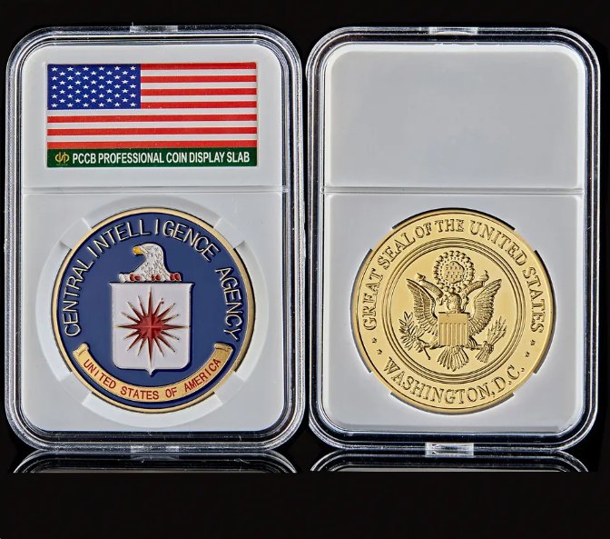 American CIA Military Gold Plated US Gold Coin Challenge Coins Collectible W/ Acrylic Box