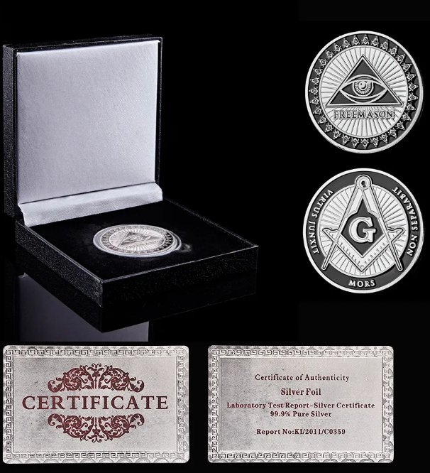 Masonic Symbols Free and Accepted Masons Silver Plated 1OZ Token Souvenir Coin W/ High-end